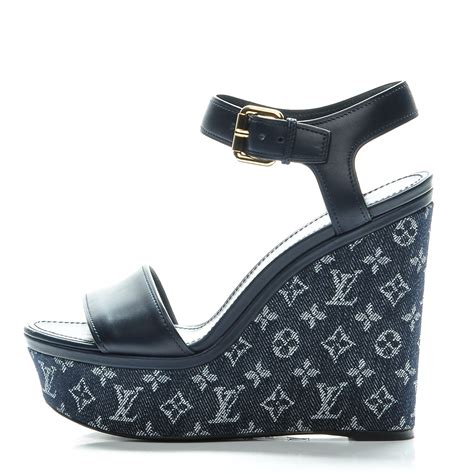 louis vuitton denim wedges|louis vuitton sandals monogram.